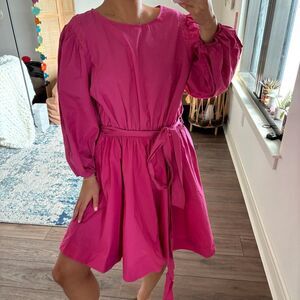 anthropologie maeve pink pleated dress puff sleeved cotton mini dress size large